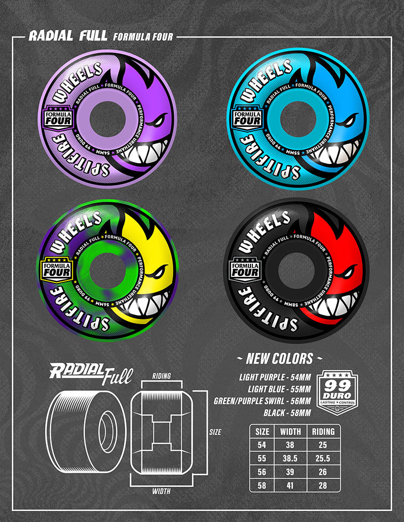 Spitfire Wheels - F4 99A Radial Full Green/Purple Swirl 56mm
