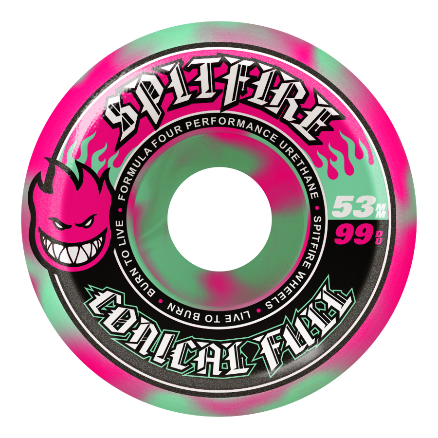 Spitfire Wheels - F4 99A Team Color Pack Conical Full Shape Teal/Pink Swirl 53mm