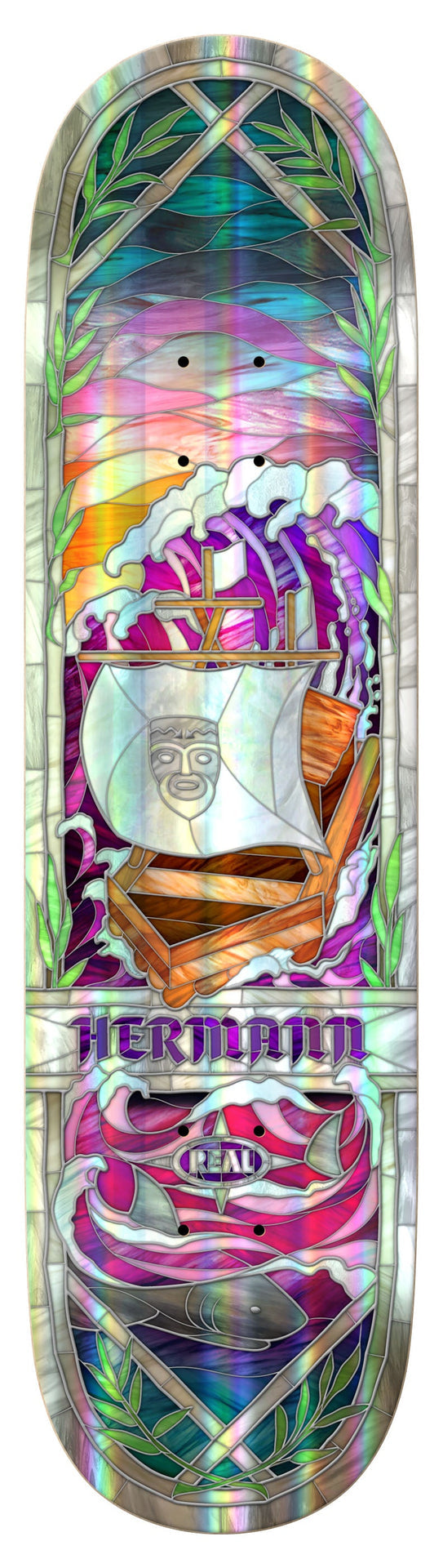Real Skateboards - Hermann Stene Holographic Rainbow Catherdral 8.38" Full SE