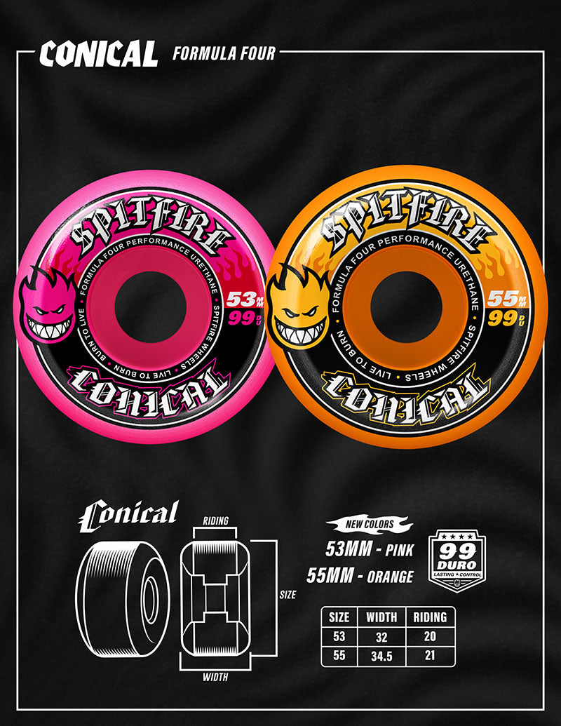 Spitfire Wheels - F4 99A Team Colors Conical Shape Pink 53mm