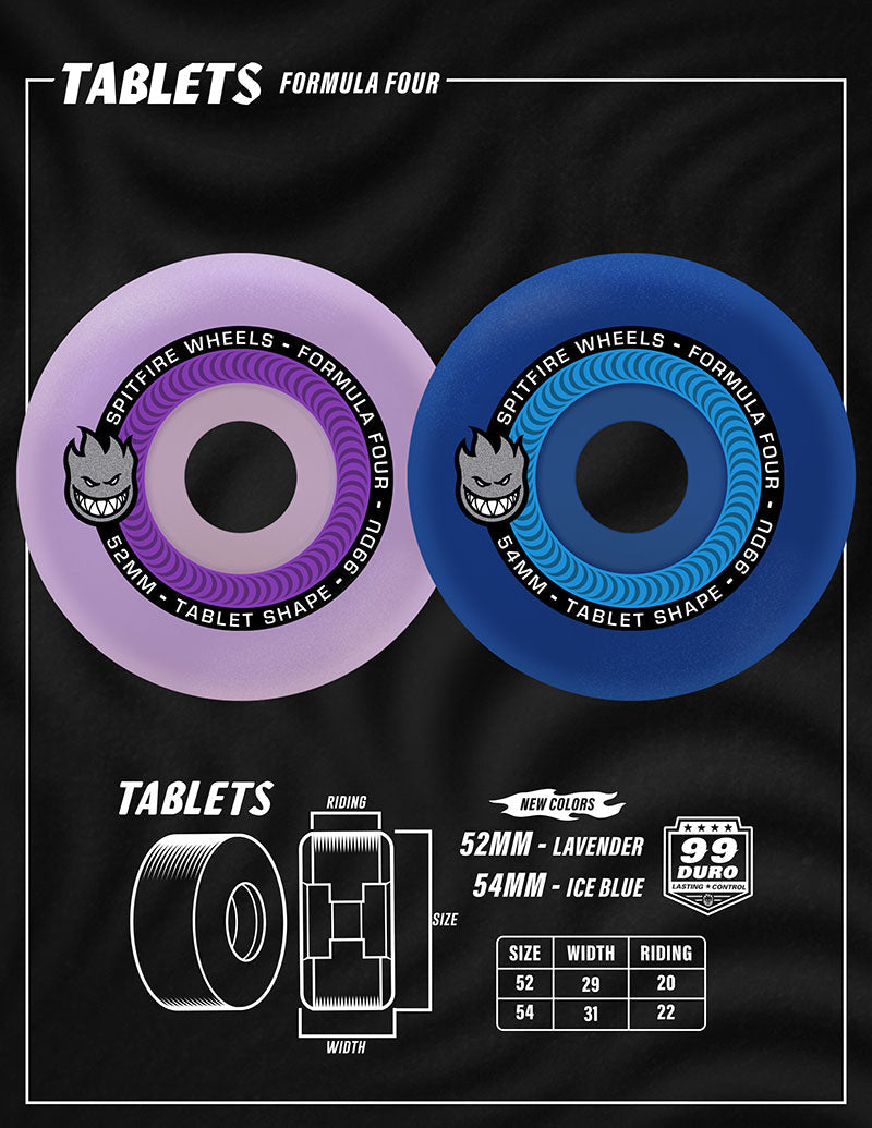 Spitfire Wheels - F4 99A Colors Tablet Shape Lavender 52mm